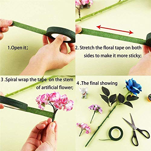 Floral Tape and Floral Wire Arrangement Tools Kit with 6 Rolls 1/2" Wide Floral, 18/22/26 Gauge Stem Wire and 22 Gauge Paddle Wire for Bouquet Stem Wrap Florist