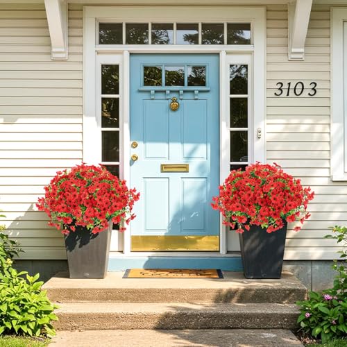 ATTGREAT Artificial Flowers Outdoors Faux Plants UV Resistant Fake Flowers Daisy Plastic Greenery Plnats Outside for Garden Planter Patio Porch Spring Summer Home Home Decor, 24 Bundles (Red) - color: Red, size: 24PCS
