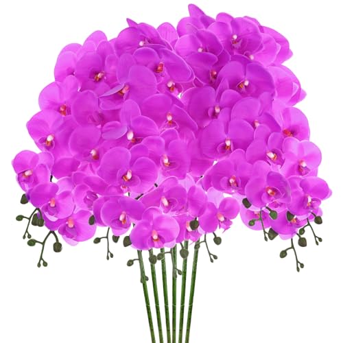 M METERXITY 6-Pack Artificial Orchid Flowers 9 Large Petals 37 Inch Faux Phalaenopsis Silk Bouquets Real Touch Dark Purple Fake Orchids for Home/Wedding/Christmas/Party/Garden Office - color: Dark Purple