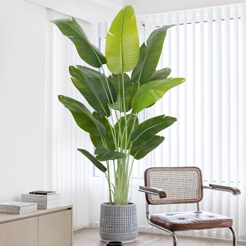 Lifelike Bird of Paradise Artificial Plant,6.6ft Faux Banana Leaf Tree with 15 Trunks - Perfect Indoor Silk Floor Plant for Home Decor in Living Room, Office, and Bedroom - size: 6ft 7in