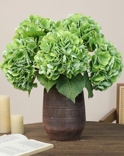 5pcs Green Hydrangea Artificial Flowers Real Touch Latex Large Fake Hydrangeas 21in Lifelike Full Dried Faux Hydrangeas Flowers for Home Decor Wedding Party Arrangements - color: Green, size: 5Pcs