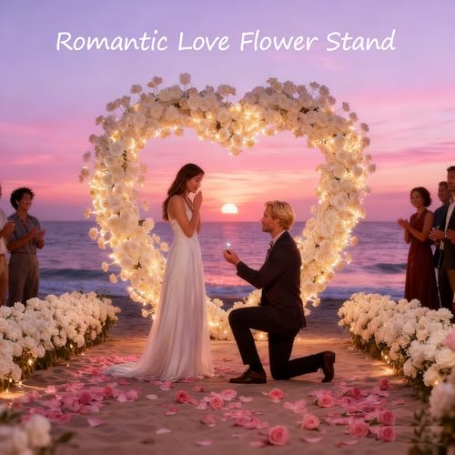 Heart-Shaped Rose Flower Arrangement - Floral Decor for Wedding Arch, Proposal, Party & Event Backdrops, Indoor Outdoor Use（White - color: White