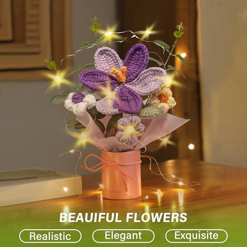 Crochet Daisy Flowers Bouquet, Handmade Daisy Artificial Flowers with Card for Mother's Day, Birthday, Wedding, Home Decor, Teacher's Day, Grandma Bday Gift (Purple-1) - color: Purple-1