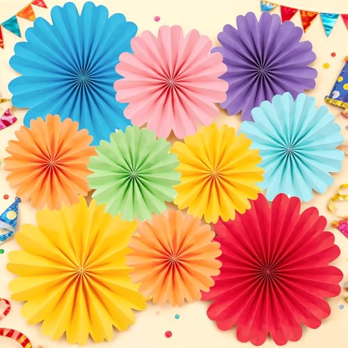 Easy Joy Paper Flowers Decorations for Wall 10 PCS Paper Fans Fiesta Party Decorations Mexican Party Decorations for Girl Classroom Groovy Birthday Baby Shower Wedding Room Wall Hanging Décor - color: Carnival