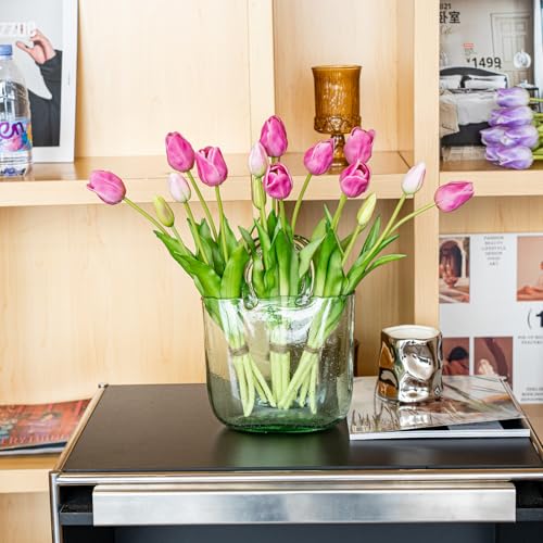 Artificial Tulips Flowers,Latex Bouquet, Fake Tulips,Spring Wedding Home Room Table Centerpiece Decor - color: 15pcs Peachblow(no Vase)