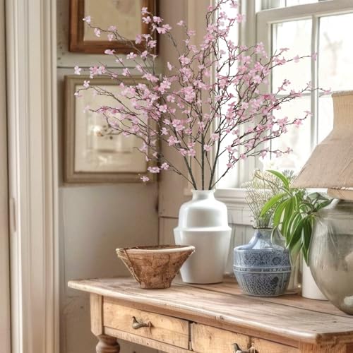 3 Pcs Cherry Blossom Branches Artificial Flowers for Spring Summer Indoor Decoration Faux Cherry Blossom Long Stems Light Pink Silk Fake Flowers for Tall Vase Arrangements Home Wedding Table - color: Light Pink