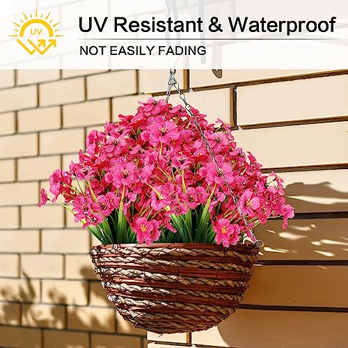 AGIRL 24 Bundles Artificial Flowers for Outdoor,No Fade Fake Plastic Flowers Faux Plants for Decoration Hanging Planters Indoor Outside Garden Porch Window Box Home Wedding Farmhouse - color: Fuchsia, size: 24
