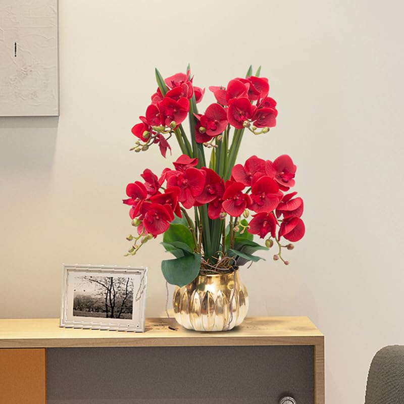 Artificial Phalaenopsis 5 Pcs Artificial Flowers Artificial Orchid Flowers Stem Fake Plants for Décor (Red) - color: Red