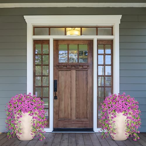 Fake Artificial Flowers for Outdoors Decoration, 2 PCS Faux UV Resistant Artificial Outdoor Flowers, Fake Hanging Plants Look Real Daisy No Fade Spring Decor for Porch Home Patio Balcony and Yard - color: Purple