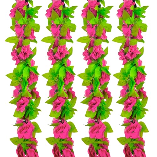 8Pcs 60Ft Fuchsia Rose Garland, Fake Flower Vines, Artificial Vine Flowers, Rose Hanging Garland for Party Wedding, Garden, Room Table, Christmas, Backdrop Wall Arch Decor - color: Fuchsia, size: 8Pcs 60Ft