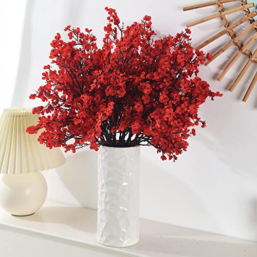 15PCS Artificial Baby Breath Flowers Fake Silk Real Touch DIY Floral Bouquets Decor Wedding Party Decoration Arrangements-Red - color: 15pcs-red