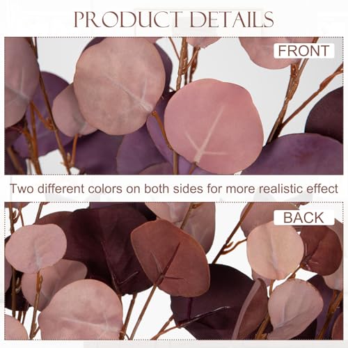 Maroon Eucalyptus Stems Fake Eucalyptus Leaves 34” Long Silver Dollar Leaves 5 Pcs Silk Eucalyptus Stems for DIY Bouquet Arrangements Centerpieces Shower Decorations-Artificial Eucalyptus Spray - color: Maroon