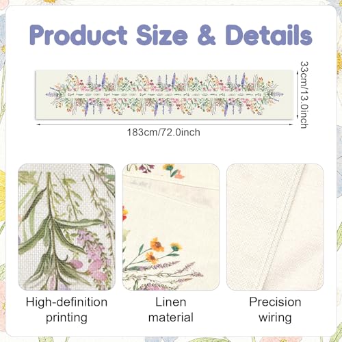 72 x 13 Inch Spring Wildflower Table Runner – Floral Table Runner with Symmetrical Wildflower Pattern for Garden Parties, Kitchen, Mantel, Dining Table Décor, Spring Party Supplies - style: Art Deco