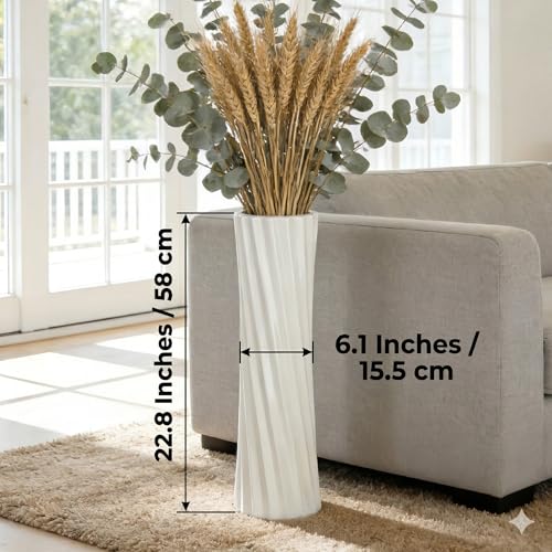 White Ceramic Tall Floor Vase,22.8 Inch Large Decorative Floor Vase for Home Decor,Centerpiece,Living Room,Bedrooms and Other Spaces,Pampas Grass Vases for Pal, Beloved and Family - color: Shape 2, size: 23 Inch