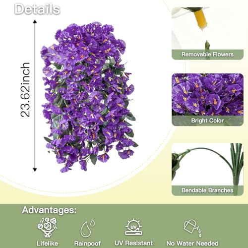Artificial Flowers for Outdoors Fake Purple Morning Glory Hanging Flower Decoration, 2Pcs Realistic Faux Plants Petunias Long Trailing Vines,Spring Decor for Porch Patio Balcony Planter Yard - color: Morning Glory - Purple