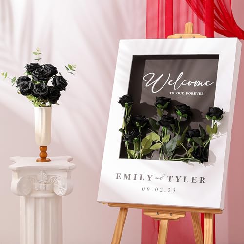 50PCS Artificial Silk Roses in Bulk & Bouquet Long Stem – Realistic Fake Roses for Wedding Centerpieces, Home Decor, Floral Arrangements, Party Decoration (Black) - color: Black, size: 50 Pcs