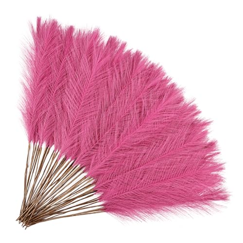 50pcs Hot Pink Pampas Grass 21.6 Inch Non-Shedding Faux Pampas for Vibrant Home Decor, Boho Wedding and Bold Color Vase Arrangements - color: Hot Pink