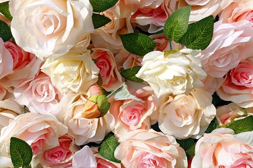 Artificial Flower Wall Panels 4Ft x 8Ft, 5D Silk Wedding Flower Wall, Photo Booth Flower Backdrop for Wedding, Baby Shower & Bridal Shower Decor - size: 4x8 ft Pink-Panel Only