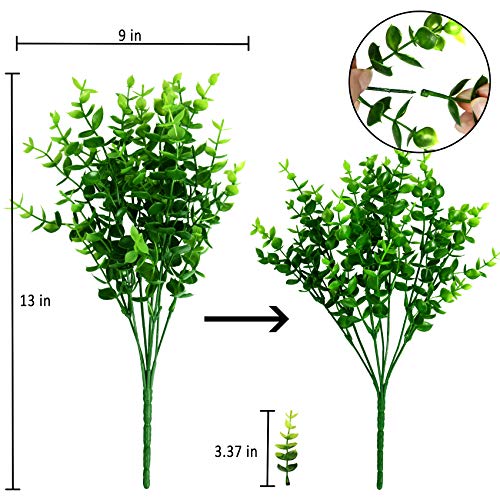 Ouddy Decor 8 Bundles Artificial Greenery Stems Fake Plants Outdoor UV Resistant Faux Plastic Boxwood for Kitchen Office Garden Porch Farmhouse Window Box Home Decor - size: 8 Pcs