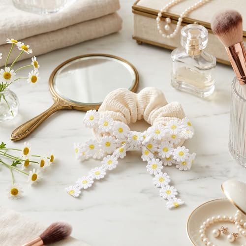 3 Rolls Daisy Ribbon, 113 Inch Polyester Craft Lace with 1 Inch Daisy Flowers for Bridal Bouquet Packaging Wedding Decorations DIY Crafts