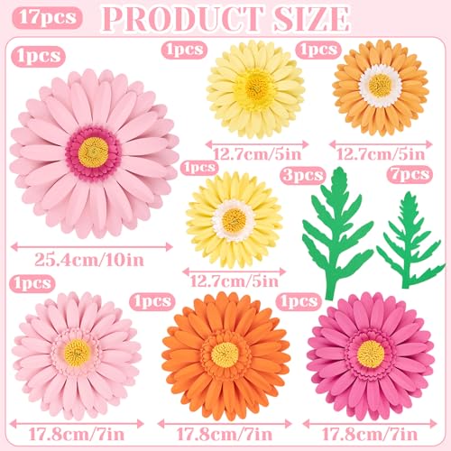 PAPER JAZZ Paper Flower Wall Decor, Handmade 3D Daisy Party Decoration Large Paper Flower in Pink, Orange, Yellow with Green Leaves, Modern Home Wall Art for Bulletin Board,Easter - color: Rose Red
