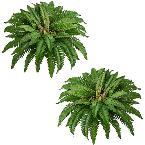40" Artificial Boston Ferns Bush Plants, Set of 2, Large Faux Ferns Hanging Decor with 53 Fronds, Fake Vines Indoor Or Outdoors Planter for Home and Office Decor - size: 2 PCS-40in
