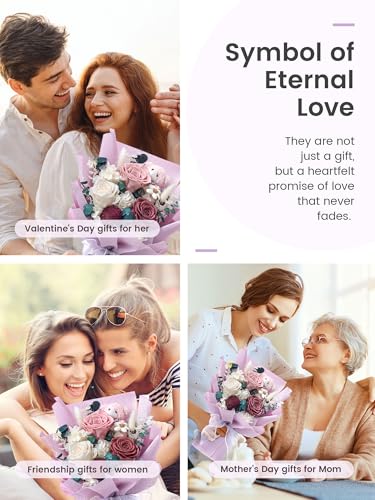 Polylove Forever Flower Bouquet Flowers for Delivery Prime Preserved Roses with Bear Gift Box for Wife Women Mother Day Anniversary Birthday (Purple) - color: Purple