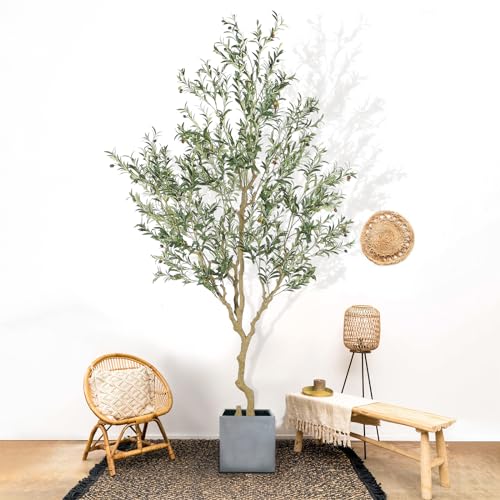 Nafresh Tall Faux Olive Tree，9ft（108in） Realistic Potted Silk Artificial Olive Tree， Fake Olive Trees Indoor with Green Leaves and Big Fruits for Home Office Living Room Stairs Patio Decor. - size: 9ft