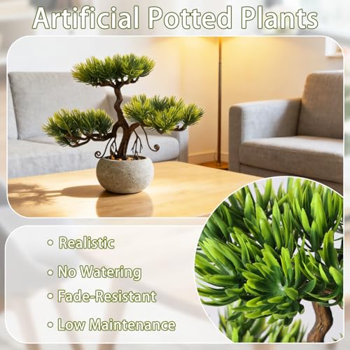 TOARTi Artificial Bonsai Tree Potted Plant with Pot, 10" Tall Small Fake Potted Faux Plant Desk Decor, Realistic Decorative Plants Indoor Shelf Decor for for Home Bedroom Bathroom Office Desk - color: Bonsai Tree -Small 10''