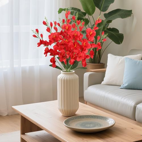 2 Bundles Red Gladiolus Artificial Flowers 10 Heads 26.38" Silk Flowers Faux Gladiolus Flowers for Wedding Centerpieces, Home Table Party Decor(Red) - color: Red