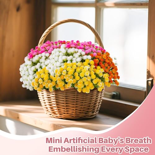 RAINFLOW Baby Breath Flowers Artificial Bulk - 100PCS Mini Flowers for Decoration Scrapbook Supplies Flower Garland Wedding Decorations for Reception Bouquet Accessories Home Decor Multicolor 3.74In - color: Multi Color, size: 100 PCS