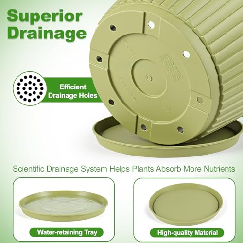10-inch-Planters-for-Outdoor-Plant，Plastic Indoor Flower Pots with Drainage Holes & Saucer，4 Packs Decorative Garden Pots for Plant for Home Porch Decor - color: Avocado Green, size: 10 inch-4 Pack