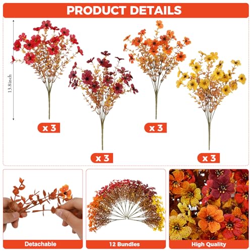 Roberly Artificial Fall Flowers for Outdoors Decoration, 12 Bundles Fake Mums Silk Daisy Flowers UV Resistant Faux Plastic Plants for Autumn Thanksgiving Porch Front Door Garden Home Decor, Mix Color - color: Mixedcolor