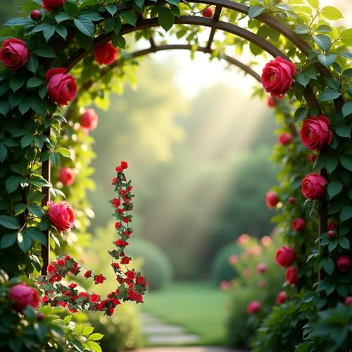 Red Artificial Flower Garland,Peony Vine Flowers Garland Hanging Silk Plants for Wedding,Vine Flowers Hanging Strings for Wedding Arch Table Wall Backdrop Party Decor Artificial Plants and Flowers