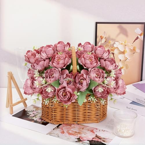 12 Bundles Peonies Artificial Flowers Artificial Peonies Silk Flowers Fake Peonies Artificial Flowers Wedding Home Table Decoration Realistic Peonies Bouquet for Centerpiece Table (Dusty Rose) - color: Dusty Rose