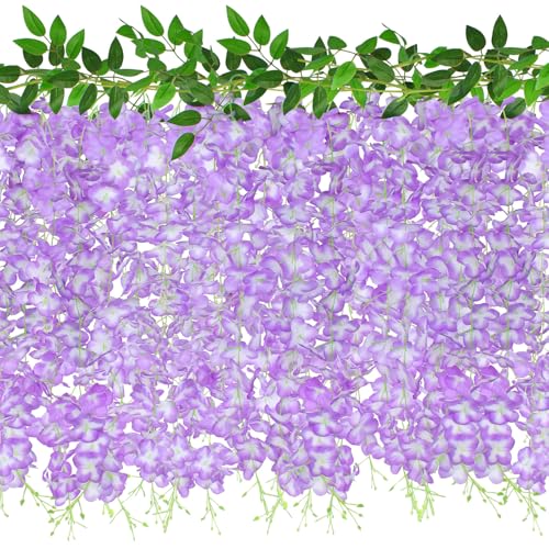 ZINHO 60 Branches Wisteria Hanging Flowers, Artificial Wisteria Flowers Garland for Wedding Arch Ceremony Party Garden Home Backdrop Decor (Purple White) - color: Purple White
