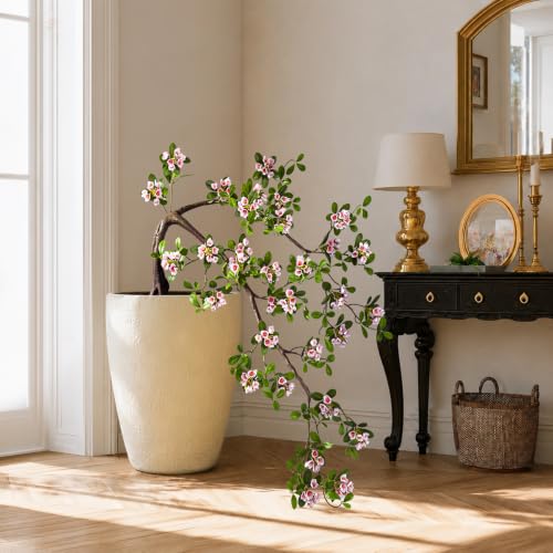 Large Artificial Bonsai Tree Artificial Flowering Tree Indoor Faux Decorative Plant for Living Room Home Office Décor Lifelike Branching & Natural Leaf Color Tree Madagascar Almond Style (Pink) - color: Pink