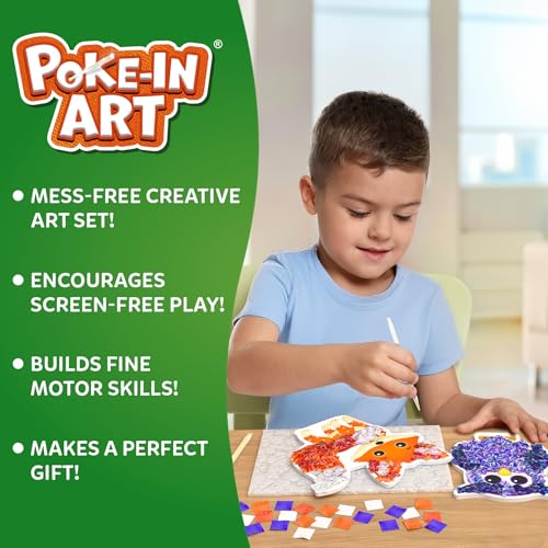 Skillmatics Poke-in Art – Animals, Mess-Free DIY Wood Craft Kit for Kids, Creative Fine Motor Activity, Pretend Play & Room Decor, Gift for Girls & Boys Ages 4, 5, 6, 7, 8, 9 - style: Animals
