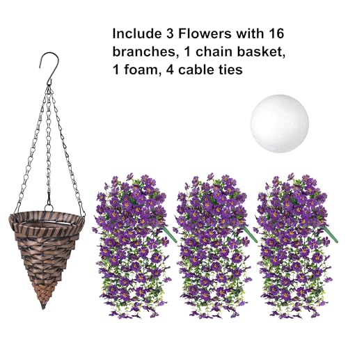 HyeFlora Artificial Hanging Flowers Basket for Outdoor, Fake Flowers Faux Plants Look Real for Yard Gardens Porch Patio Home (Darkpurple) - color: Dark Purple