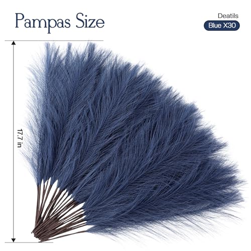 Ureymx Faux Pampas Grass Decor 17.7 Inch 30pcs, Artificial Pompas Grass Bulk Artificial Dried Flower Small Vase Filler for Boho Home Wedding Decoration (Blue) - color: Blue, size: 17 Inch 30 Pcs