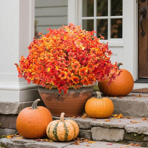 Grunyia 20 Bundles UV Resistant Artificial Fall Flowers Outdoor - Fake Autumn Plants for Thanksgiving Porch, Pumpkin Decor | All-Weather Faux Eucalyptus & Daisy (Fall Mix) - color: Fall Mix