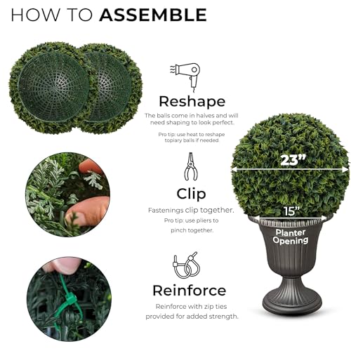 365 Curb Appeal 23" XL Topiary Balls (Estate Edition Boxwood, 2 Extra Large Luxury Faux Topiary Balls (4 Halves)) - color: Estate Edition Boxwood, size: 2 topiary balls (4 halves)
