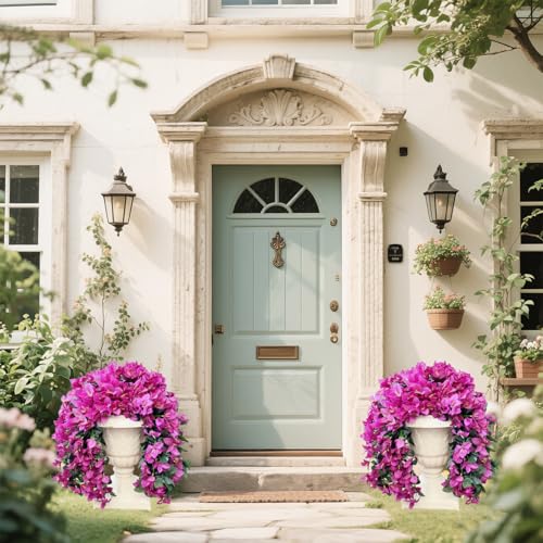 Artificial Flowers for Outdoors Fake Fuchsia Bougainvillea Hanging Flower Decoration, 2Pcs Realistic Faux Silk Plants Long Trailing Vines, Spring Decor for Porch Patio Balcony Planter Yard - color: Bougainvillea - Fuchsia