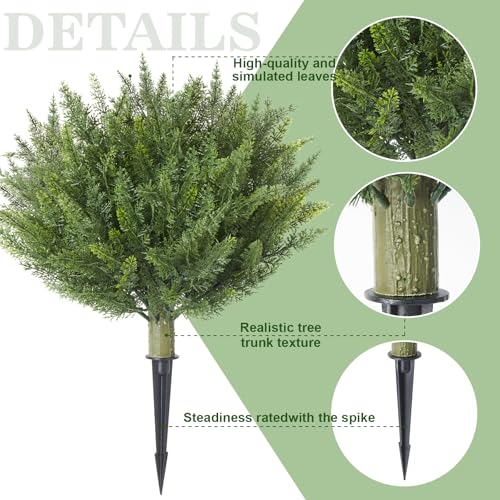 Set of 2 Artificial Cypress Christmas Topiary Shrubs, 20" UV-Resistant Faux Outdoor Plants with Ground Spikes — Realistic Cedar Bushes for Porch, Patio, Garden, Yard Décor - color: Cyress Tree