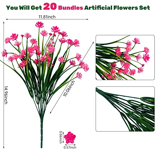 Lnoicy 20pcs Artificial Flowers for Outdoor,Plastic Flowers Decoration, UV Resistant Faux Flowers Shrubs, Artificial Plants for Indoor Outside Garden Home Wedding Farmhouse(Pink) - color: Pink, size: 20 PCS