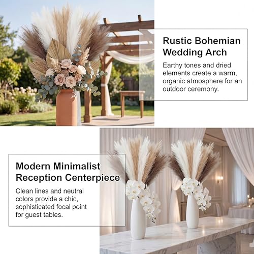 Pampas Grass Decor 21.7 Inch 30pcs, Faux Pampas Grass White Beige Brown Ultra Fluffy No Shedding for Boho Home Bedroom Wedding Vase Filler Dried Flower Arrangement - size: White Beige Brown