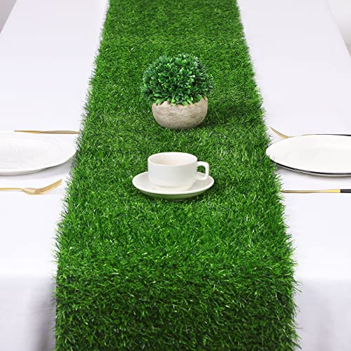 TURSTIN Artificial Grass Table Runners 12 x 108 Inch Green Grass Tabletop Synthetic Grass Carpet Rug Table Decorations for Spring Summer, Wedding, Birthday Party Decor - size: 12 x 108 Inches