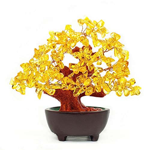 Colorsheng 7 Inch Quartz Crystal Money Tree Bonsai Feng Shui Gem Decoration for Wealth and Luck (Yellow) - color: Yellow