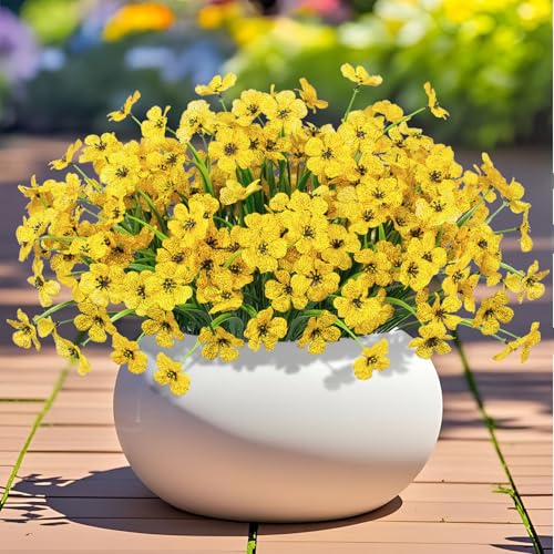 Outdoor Artificial Flowers 21 UV Resistant Bundles Fake Flower Plastic Plants Faux Silk Flowers Porch Hanging Garden Porch Window Box Decorating (Yellow) - color: Yellow