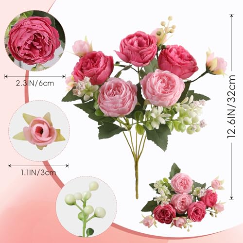 Floweroyal 2 Bunches Peony Artificial Flowers Pink Flowers Silk Peonies Bouquets for Wedding Party Table Centerpieces Floral Arrangement Home Kitchen Decor - color: Mixed Pink-2pcs